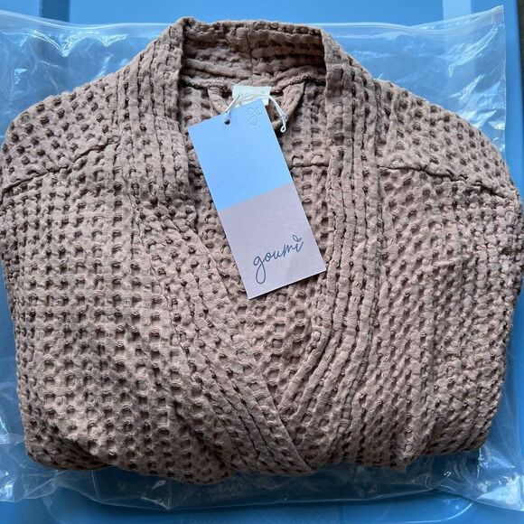 NWT Goumi Kids Mom Natural Waffle Robe XS/S Tan Pockets Womens Organic Cotton - Picture 3 of 3